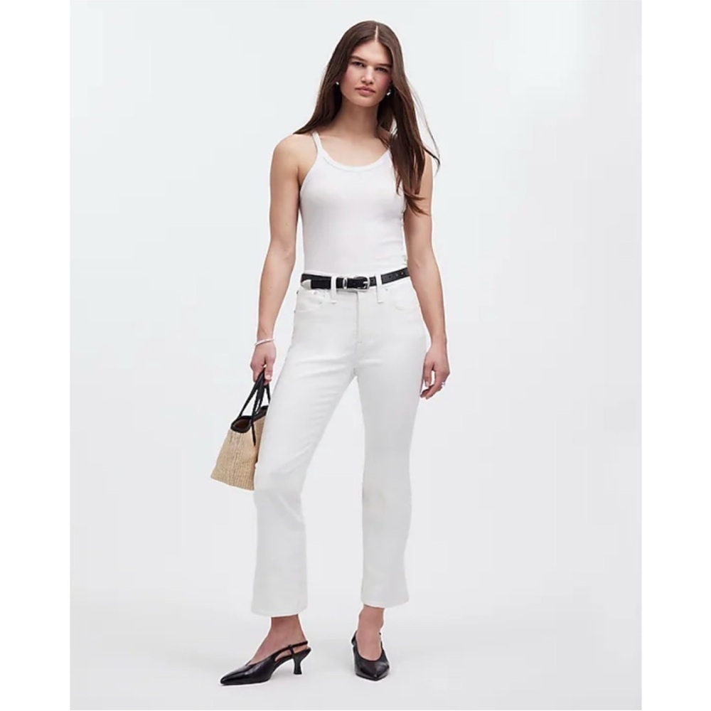 Madewell Kick Out Crop Jeans Pure White Stretch Mid Rise Flare NI961